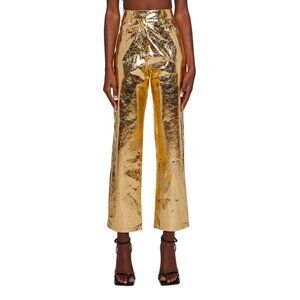 Amy Lynn Lupe Metallic Trousers Gold Flare Ankle Crop Futuristic Glam Pant